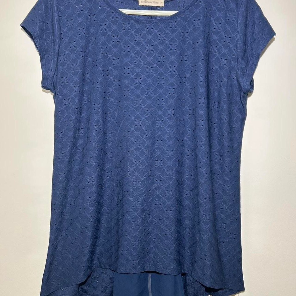 Pebble and Stone Navy Eyelet Lace Blouse Womens M